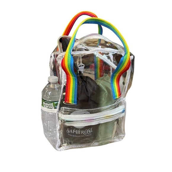 Clear PVC Backpack Rainbow Straps Adjustable & Zipper Pockets 9.5 "x12.6 "x 5.1" - Picture 9 of 9